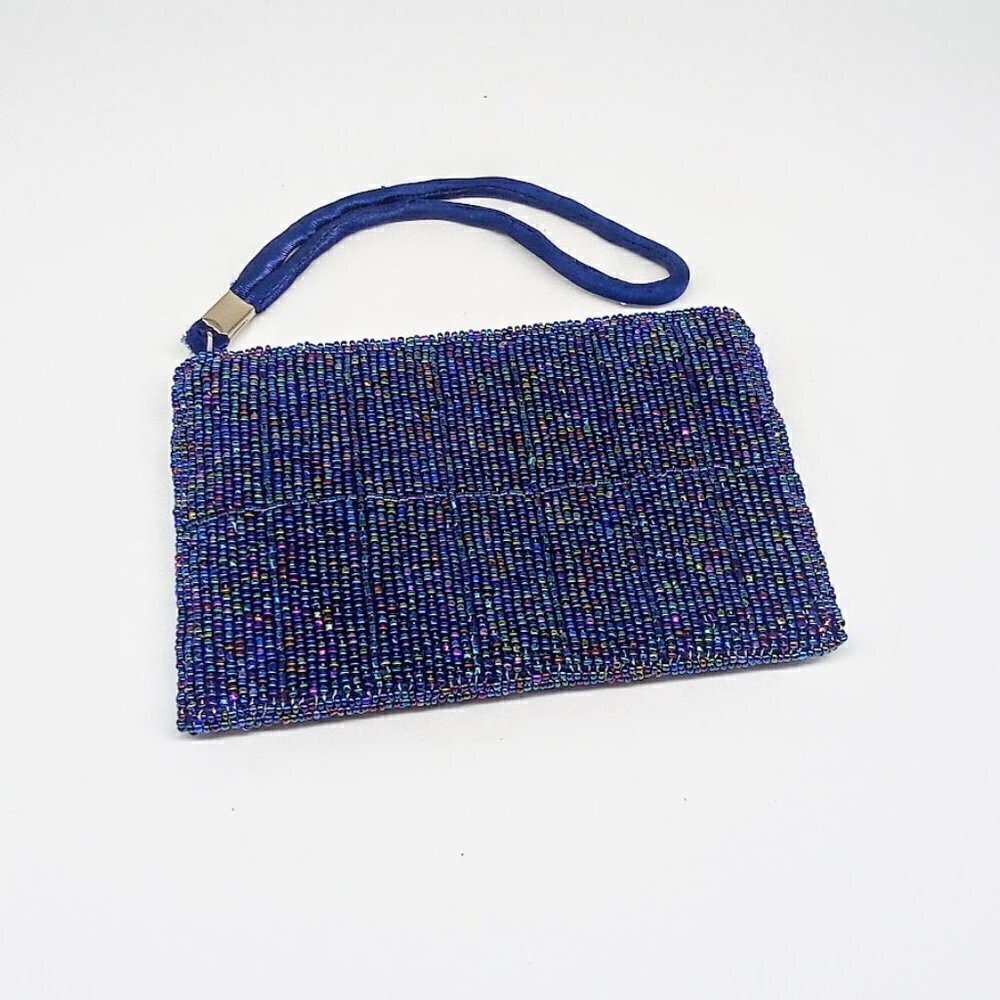 Peacock Blue Beaded Wristlet